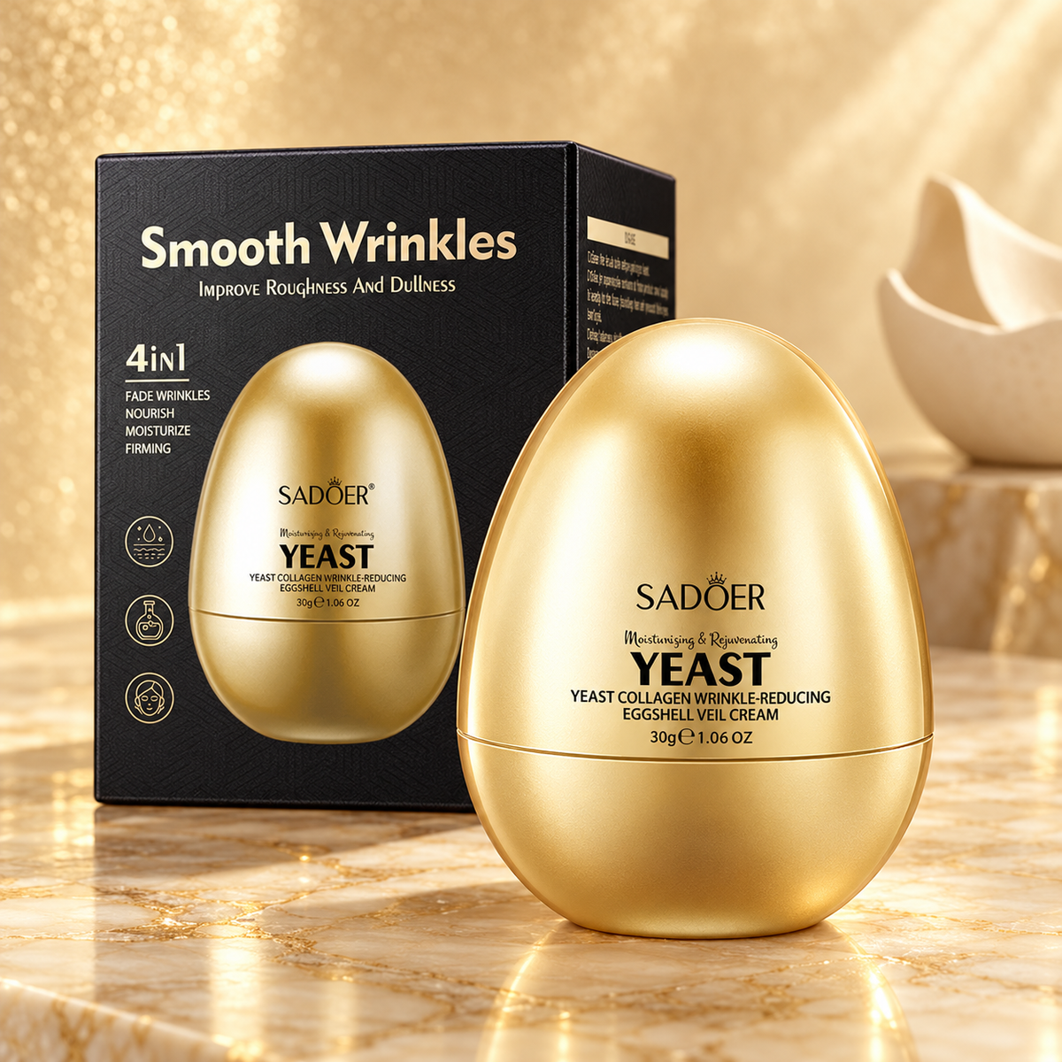 SADOER Yeast Collagen Eggshell Veil Cream — Daily Moisture, 30 g — package and product