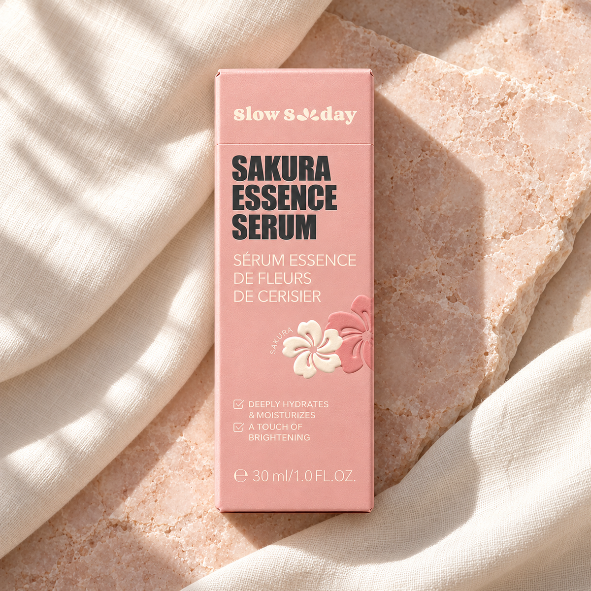 Slow Sunday Sakura Essence Serum 30 ml pink carton, luxury product gallery
