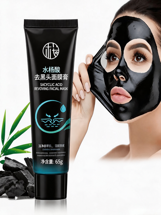 Salicylic facial mask tube and model, with no before-and-after comparison graphics