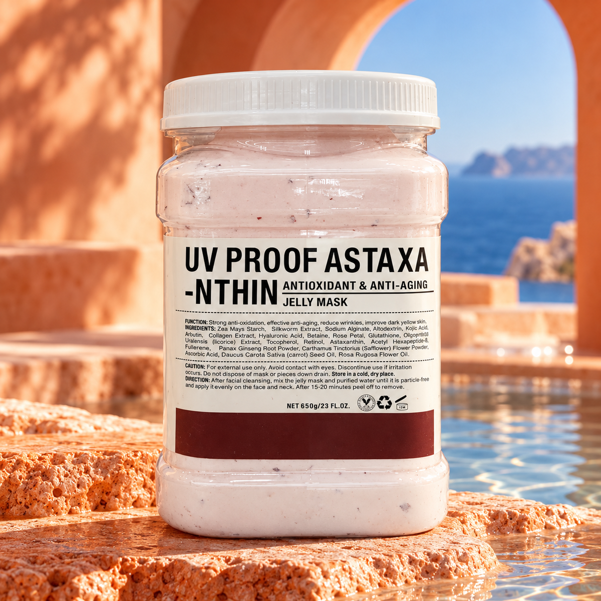 Astaxanthin Jelly Mask - 650 g, formula-inspired editorial setting