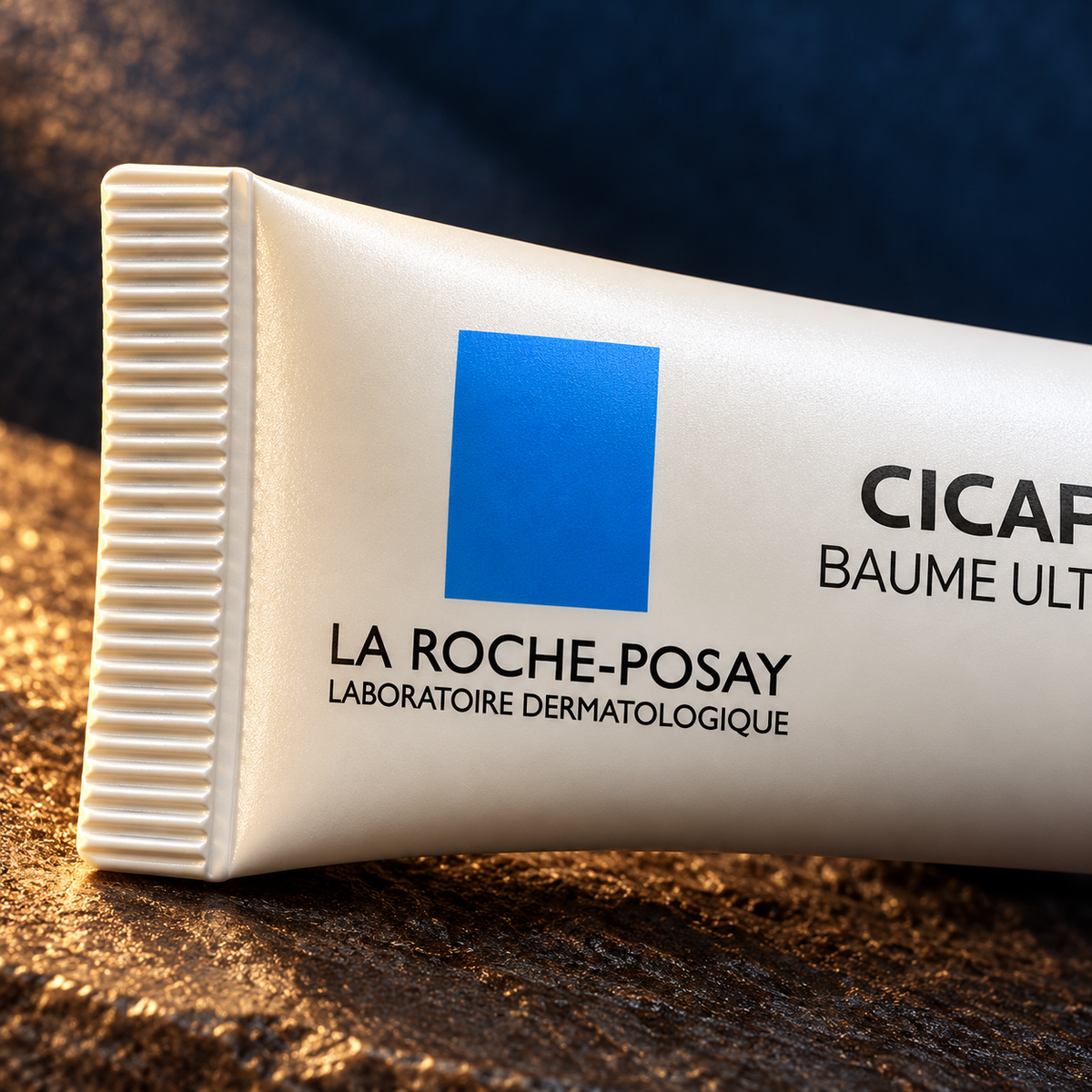 La Roche-Posay Cicaplast Baume B5+ — ribbed sealed tube end and brand detail