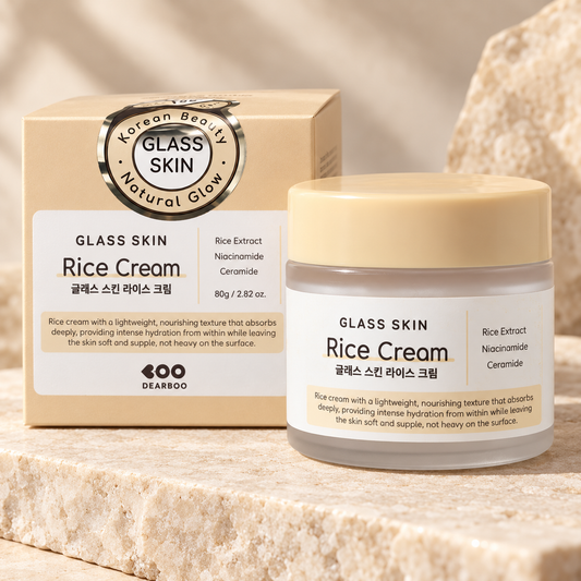 DEARBOO Glass Skin Rice Cream 80g closed jar and matching box