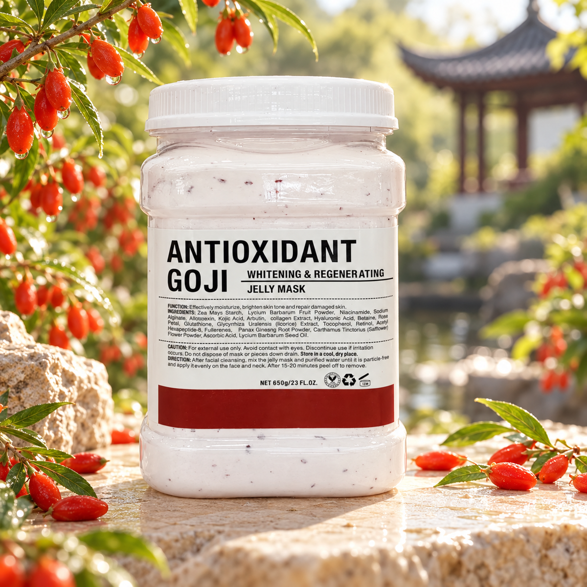 Goji Jelly Mask - 650 g, formula-inspired editorial setting