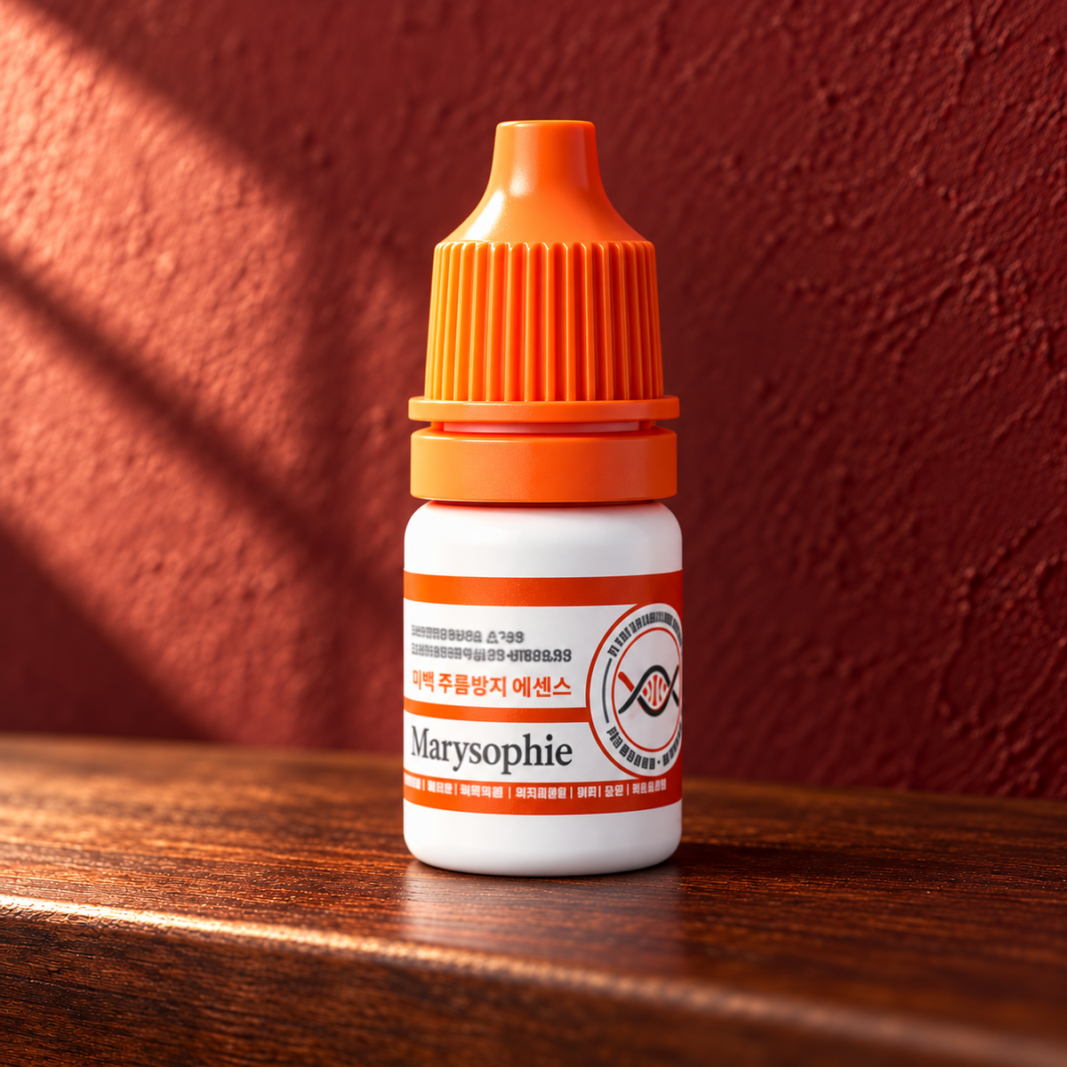 Marysophie individual capped serum vial detail on dark wood