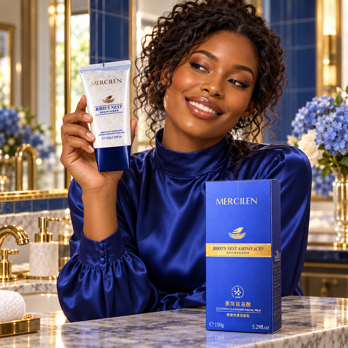 MERCILEN Bird's Nest Cleansing Facial Milk 150 g — holding