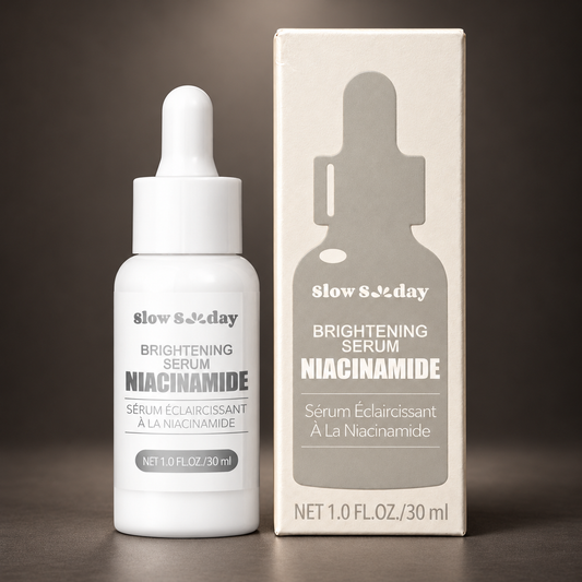 Slow Sunday Brightening Niacinamide Serum 30 ml original closed bottle beside carton