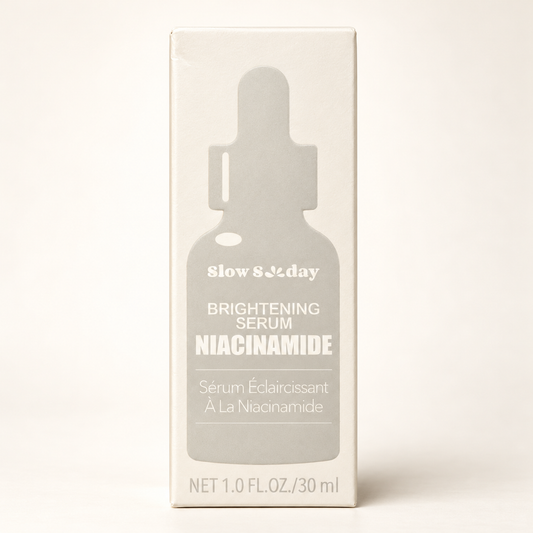 Slow Sunday Niacinamide Serum 30 ml carton, ivory studio view