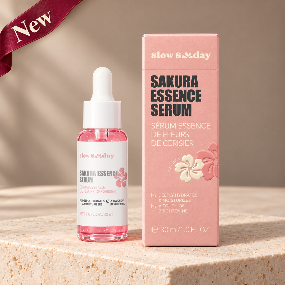Slow Sunday Sakura Essence Serum 30 ml original closed bottle beside its box