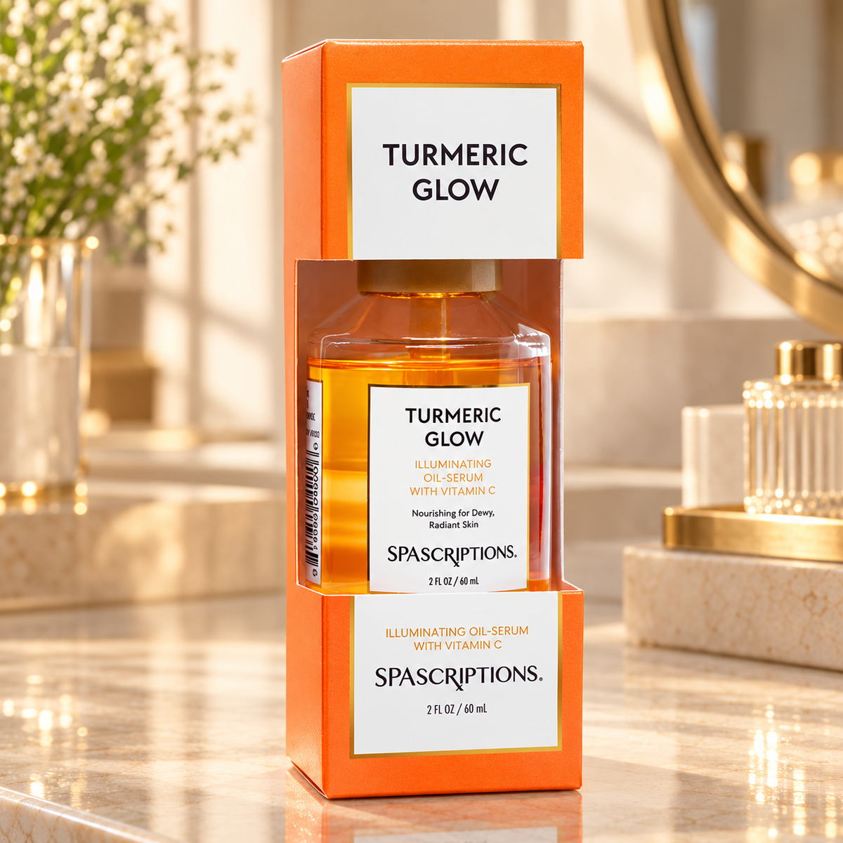 SPASCRIPTIONS Turmeric Glow Oil-Serum 60 ml — bottle in its matching retail carton