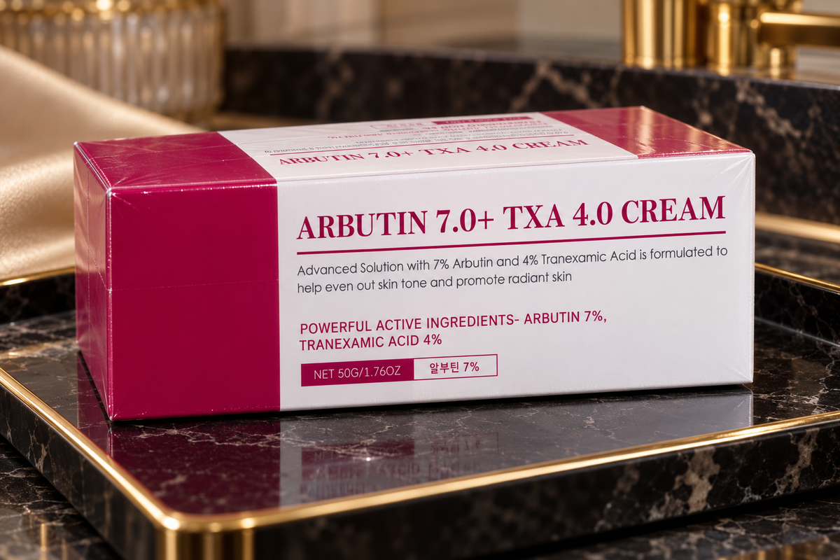 Unbranded Arbutin 7.0 + TXA 4.0 Cream 50 g — original sealed carton label detail