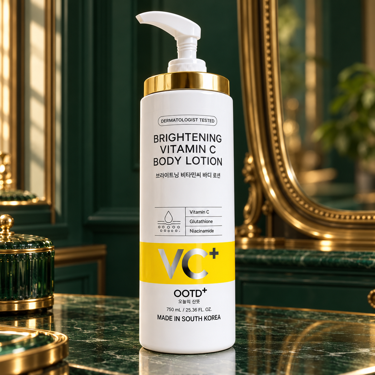 OOTD+ Brightening Vitamin C Body Lotion — Evens Tone & Fades Body Dark Spots, 750 ml — product-only luxury interior