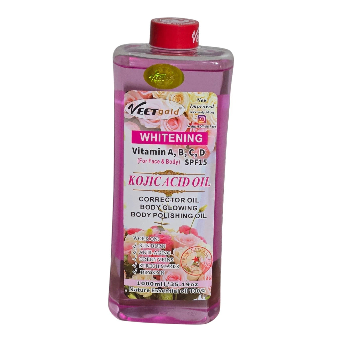 Veet Gold Kojic Acid Oil 1000 ml pink bottle