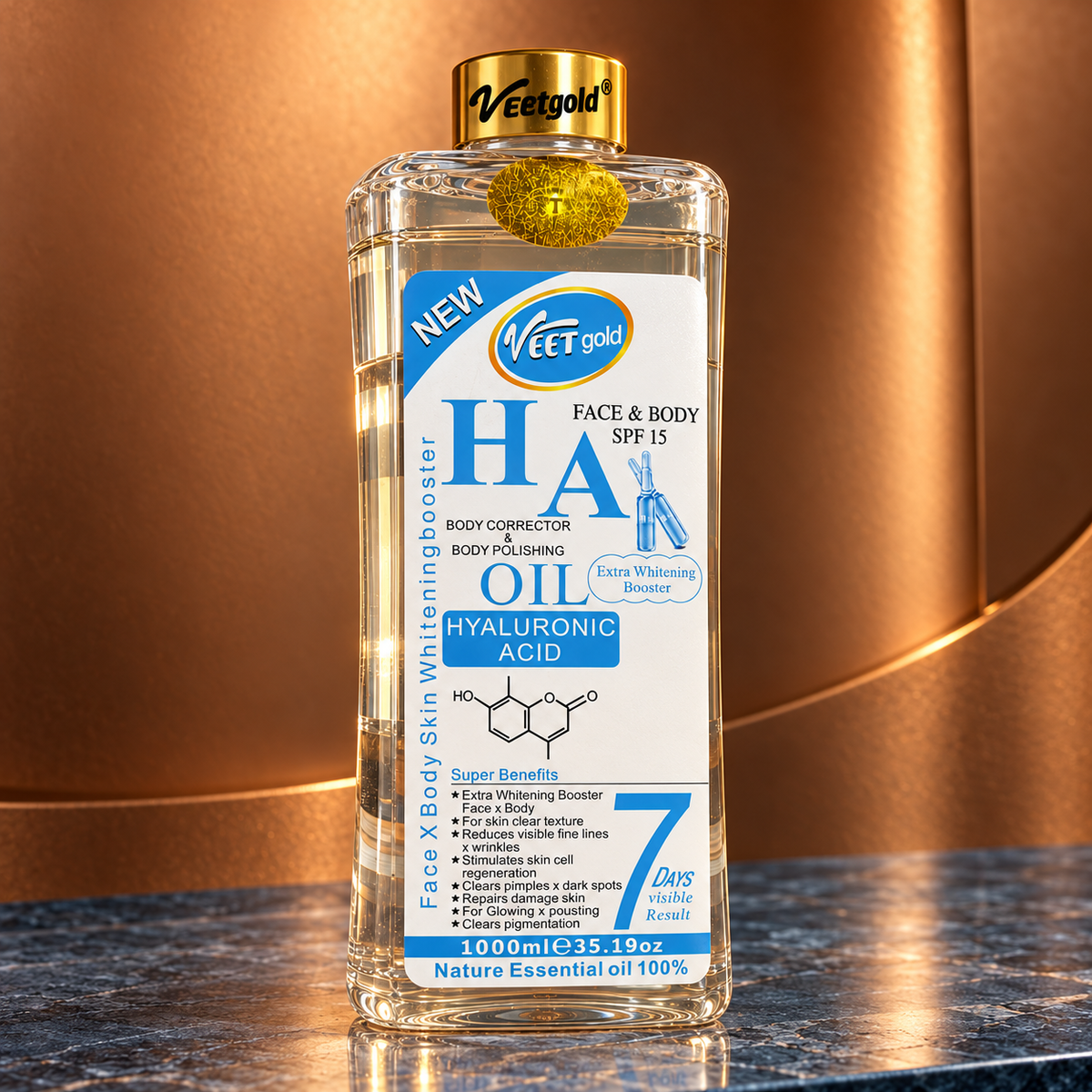 Veet Gold Hyaluronic Acid Oil 1000 ml — front label detail